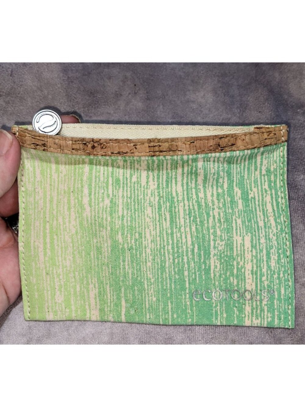 Boho EcoTools Green Cork Trim Cosmetic Makeup Zipper Pouch Travel Bag